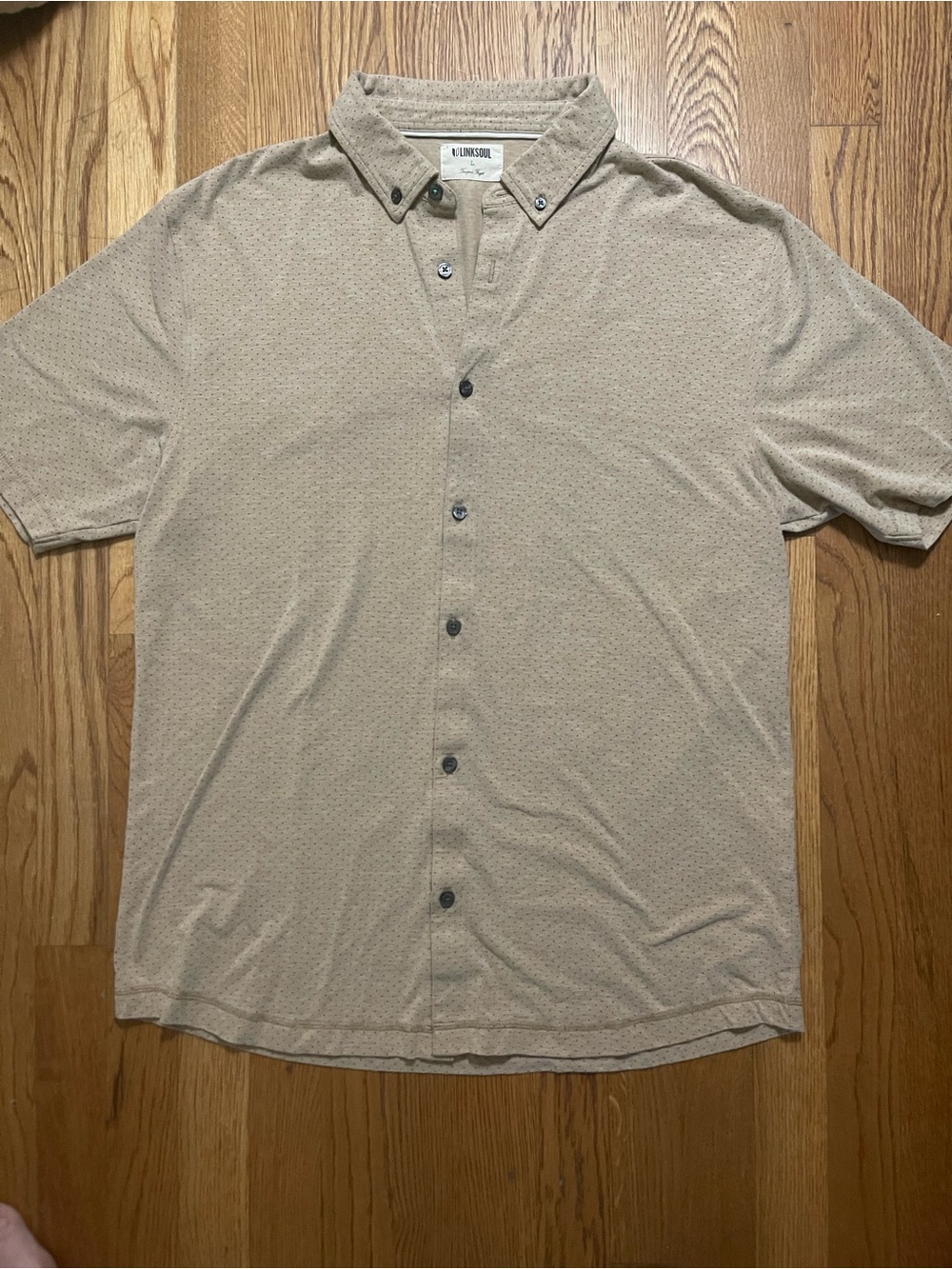 Linksoul Men's Tan Golf Short-Sleeve Button-Down Shirt